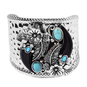 Howlite Hammered Bangle Bracelet Silvertone 7.5 in